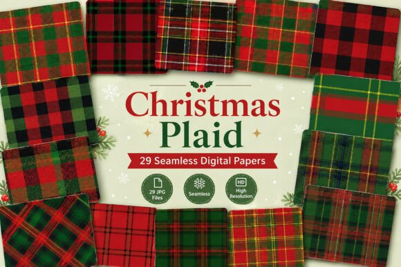 Download Christmas Plaid Digital Paper Pack - Paper pack Collection