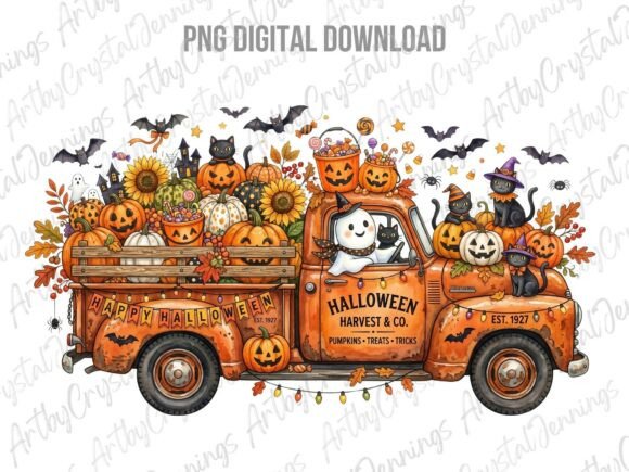 Download Fall Halloween Ghost Harvest Truck PNG - Fall Collection