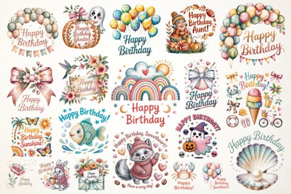 Download Happy Birthday Designs Bundle - 25 PNG - Birthday Collection