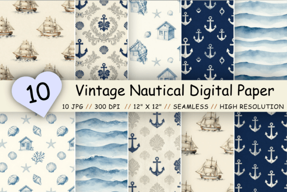 Download Vintage Nautical Digital Paper Pack - Paper pack Collection