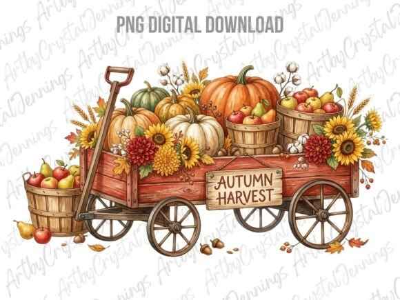 Download Rustic Fall Autumn Harvest Wagon PNG - Fall Collection