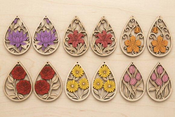 Download 6 Floral Earrings, Laser Cut Designs - Laser cut designs Collection