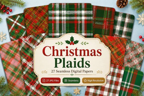 Download Christmas Plaids Digital Papers Bundle - Digital papers Collection