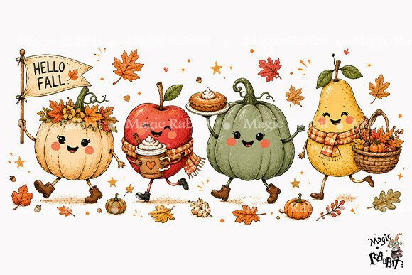Download Cute Fall Harvest Friends PNG - Fall Collection