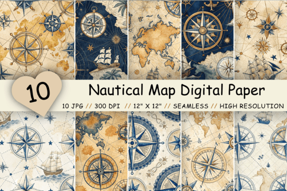 Download Nautical Map Digital Paper Pack, Seamles - Paper pack Collection